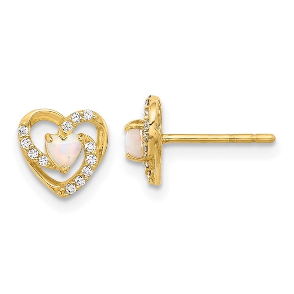 Auriga Fine Jewelry 14K Yellow Gold Cubic Zirconia and Created Opal Heart Stud Earrings for Women