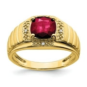 AURIGA Fine Jewelry 14K Yellow Gold Cushion Created Ruby and Men's Diamond Ring Size- 10