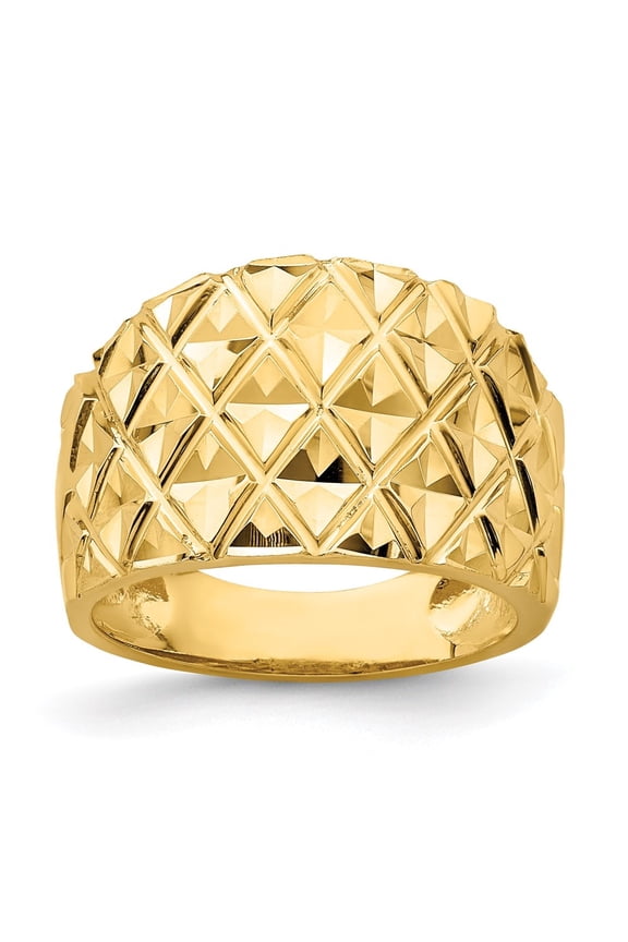 Fine Jewelry 14K Yellow Gold D/C Quilted Pattern Dome Ring for Women Size 7