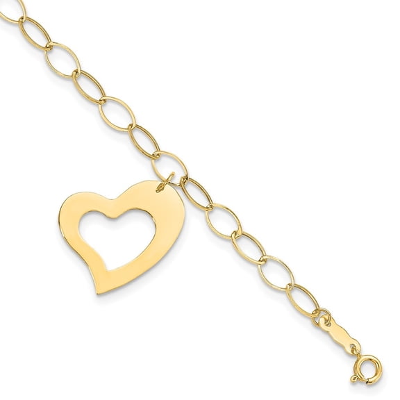 Auriga Fine Jewelry 14K Yellow Gold Dangle Heart Bracelet 7.25" for Women(L- 7.25", W- 19mm)