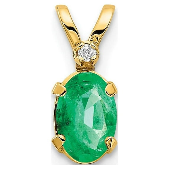 Auriga Fine Jewelry 14K Yellow Gold Diamond Emerald Birthstone Pendant for Women (L-12mm, W-4.5mm)
