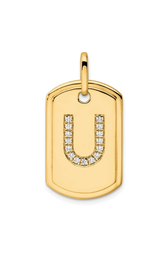Fine Jewelry 14K Yellow Gold Diamond Initial U Dog Tag Charm for Women (W - 17.76 inch)