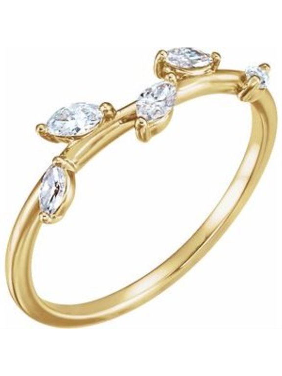 Fine Jewelry 14K Yellow Gold Diamond Leaf Ring Size 7 (1/4 ct, Color- G-H, Clarity- I1 )