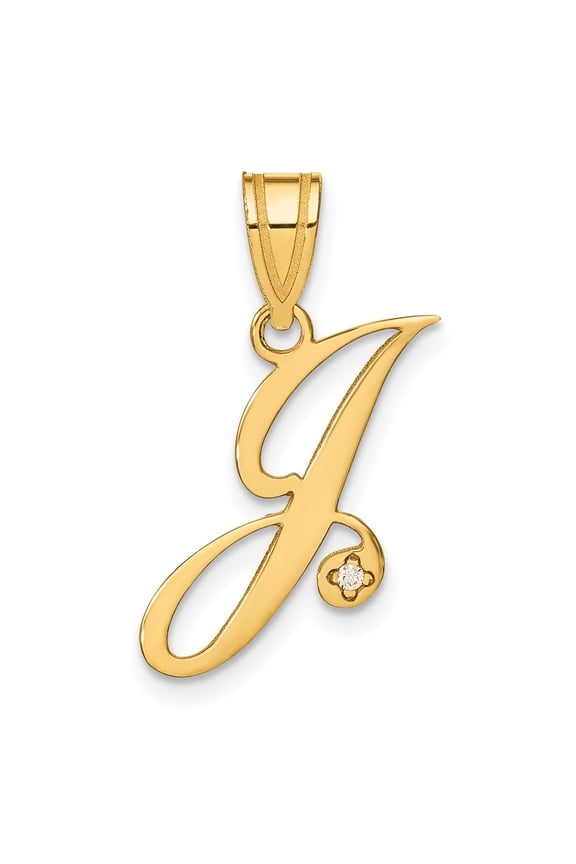 Fine Jewelry 14K Yellow Gold Diamond Script Letter J Initial Pendant for Women (W - 12.07 inch)