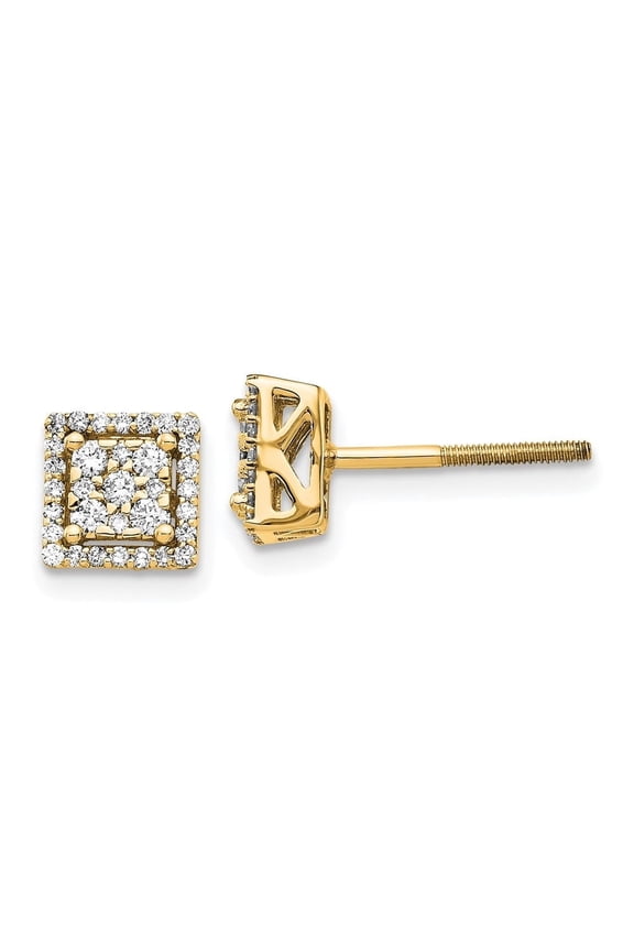 Fine Jewelry 14K Yellow Gold Diamond Square Screw Back Stud Earrings for Women