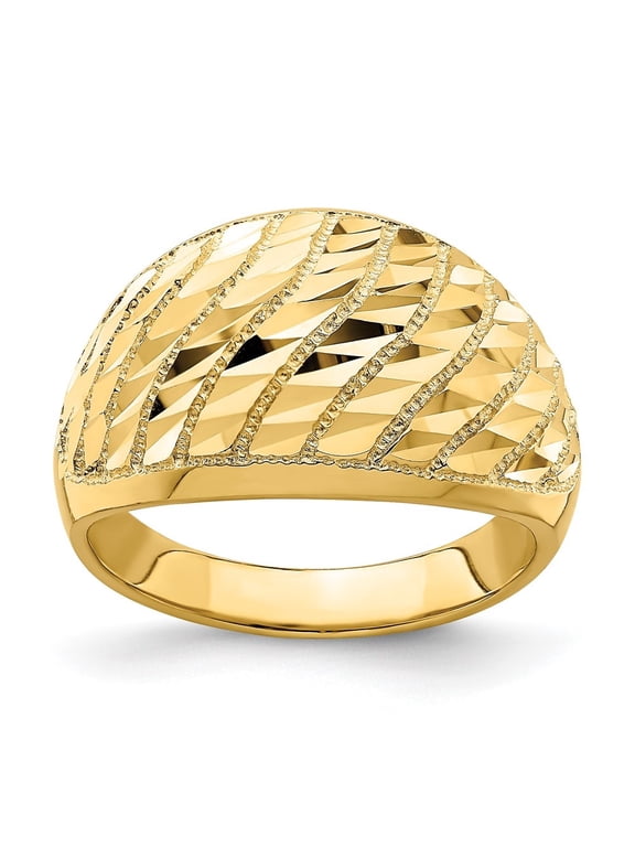 Fine Jewelry 14K Yellow Gold Diamond-cut Lattice Pattern Dome Ring for Women Size 6.5