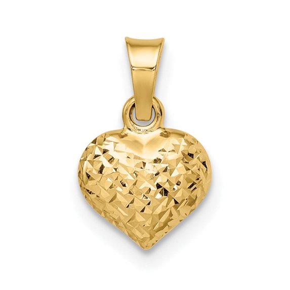 Auriga Fine Jewelry 14K Yellow Gold Diamond-cut Puffed Heart Pendant (L- 0.43inch, W- 0.32inch) for Women