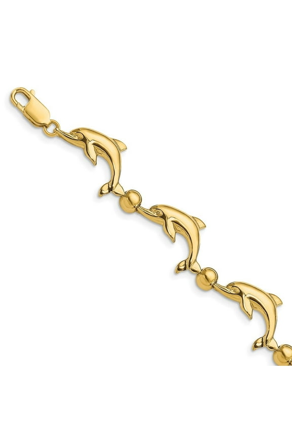 Fine Jewelry 14K Yellow Gold Dolphin Bracelet 7.5 inch for Women