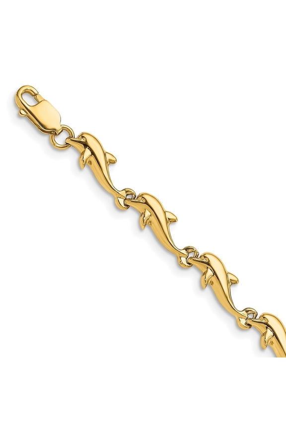 Fine Jewelry 14K Yellow Gold Dolphin Bracelet 7 inch for Women