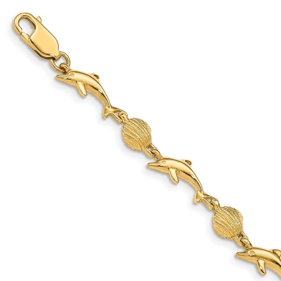 Auriga Fine Jewelry 14K Yellow Gold Dolphin and Shell Bracelet 7 inch for Women