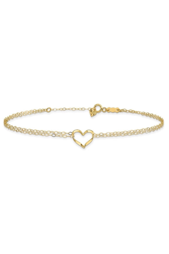 Fine Jewelry 14K Yellow Gold Double Strand Heart Anklet 10inchfor Women