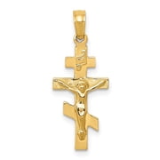 Auriga Fine Jewelry 14K Yellow Gold Eastern Orthodox Crucifix Cross Charm Pendant for Women L-25mm,W-11mm