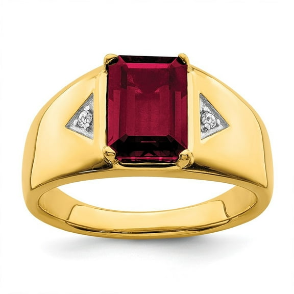 Auriga Fine Jewelry 14K Yellow Gold Emerald-cut Created Ruby and Diamond Polished Men's Ring Size- 10