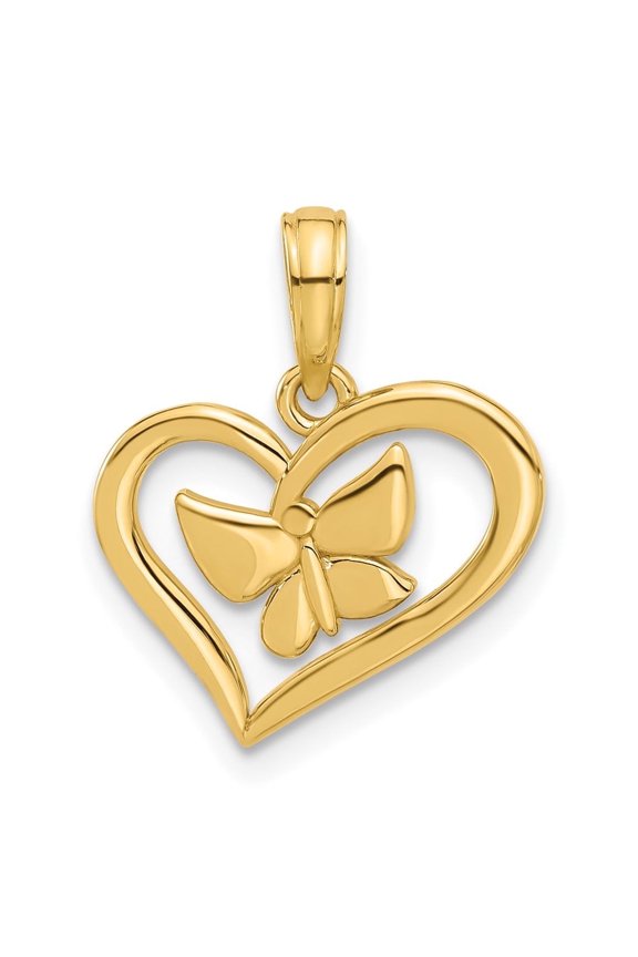 Fine Jewelry 14K Yellow Gold Fancy Heart and Butterfly Charm for Women