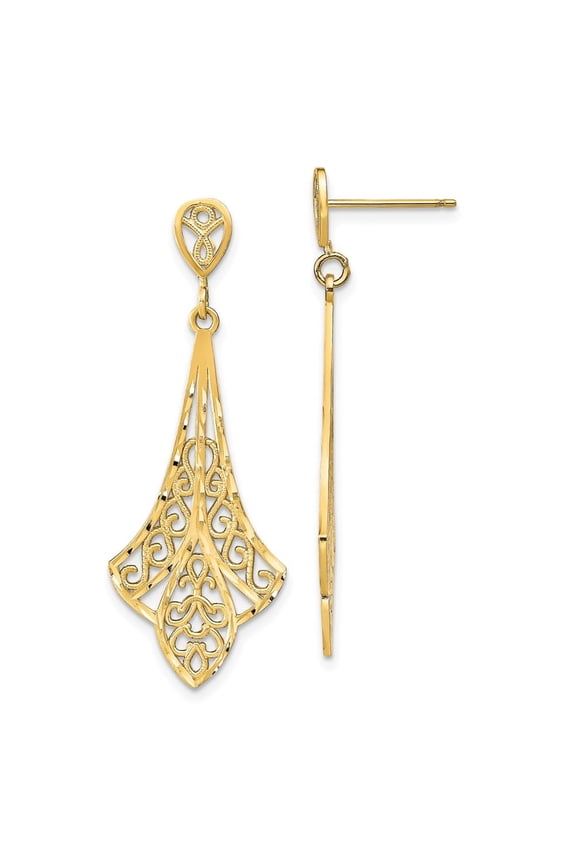 Fine Jewelry 14K Yellow Gold Filigree Dangle Earrings for Women(L-42.3mm, W-42.3mm)