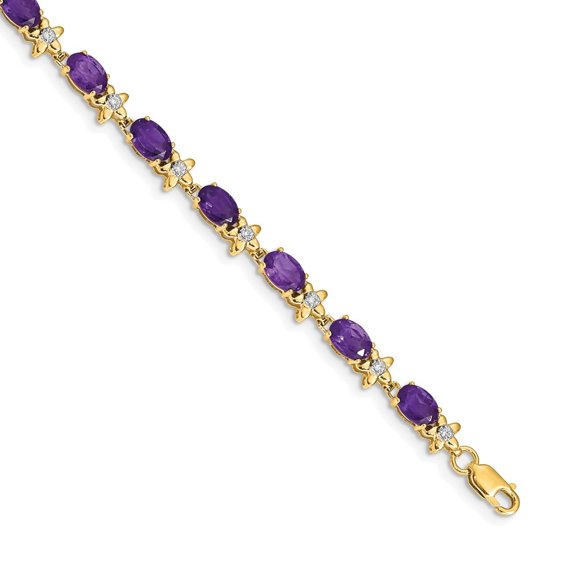 Auriga Fine Jewelry 14K Yellow Gold Floral Diamond and Amethyst Bracelet 7inch for Women