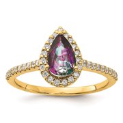 Auriga Fine Jewelry 14K Yellow Gold Halo Pear-cut Mystic Fire Topaz and Diamond Engagement Ring for Women Size 7