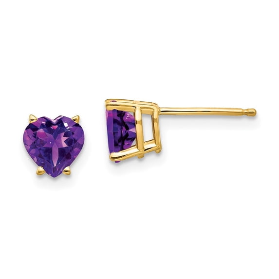 Auriga Fine Jewelry 14K Yellow Gold Heart Amethyst Stud Earrings (L- 0.24 inch, W- 0.24 inch) for Women