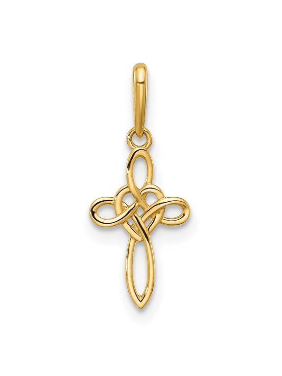 Fine Jewelry 14K Yellow Gold Heart Celtic Cross Pendant (L- 19.4 mm, W-8.1 mm) for Women