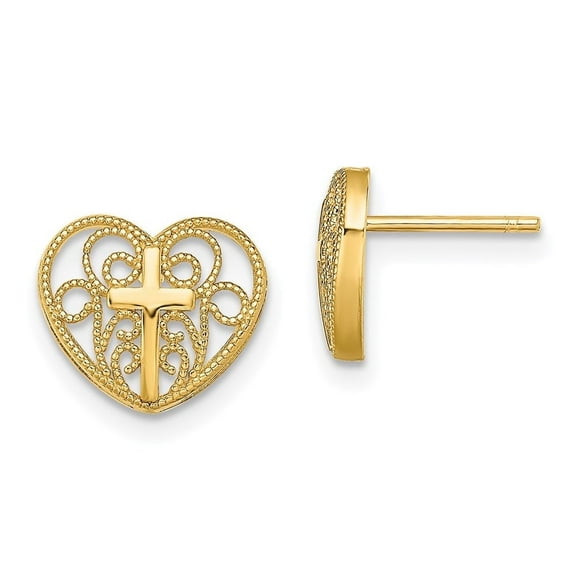 Auriga Fine Jewelry 14K Yellow Gold Heart Cross Stud Earrings Valentine's Day Gift for Women