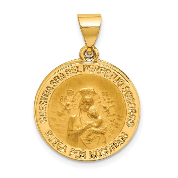 Auriga Fine Jewelry 14K Yellow Gold Hollow Polished/Satin Spanish Perpetuo Socorro Medal (L-25.75mm, W-19mm)