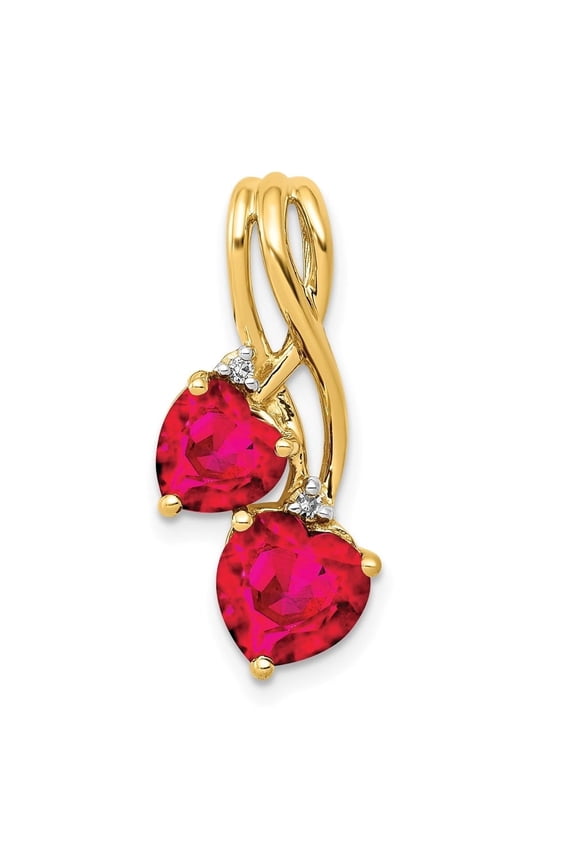Fine Jewelry 14K Yellow Gold Lab Created Ruby and Diamond Double Heart Pendant Valentine's Day Gift for Women