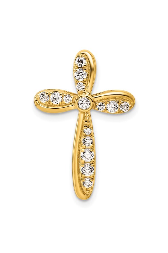 Fine Jewelry 14K Yellow Gold Lab Grown Diamond VS/SI FGH Cross Chain Slide Pendant for Women (L - 0.97 inch, W - 16.39 inch)
