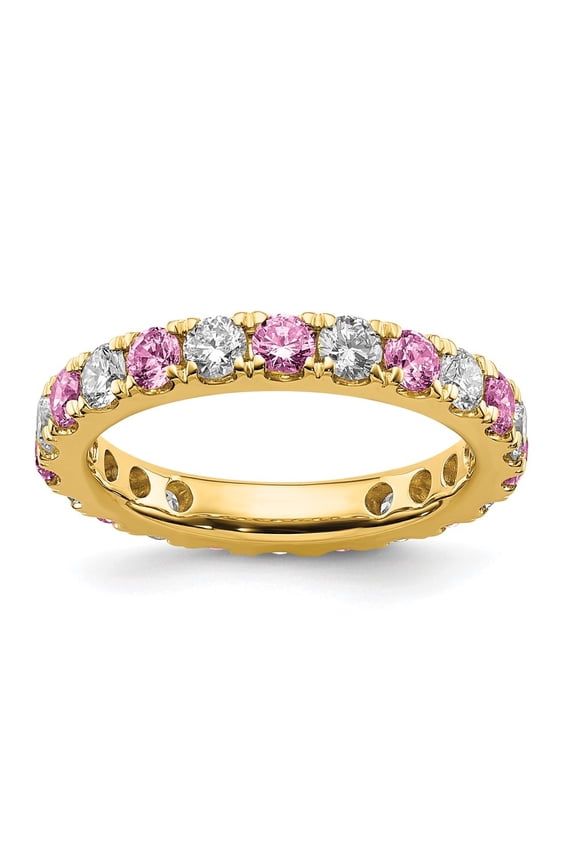 Fine Jewelry 14K Yellow Gold Lab Grown Diamond VS/SI GH & Cr Pink Sapphire Eternity Band for Women Size 4.5