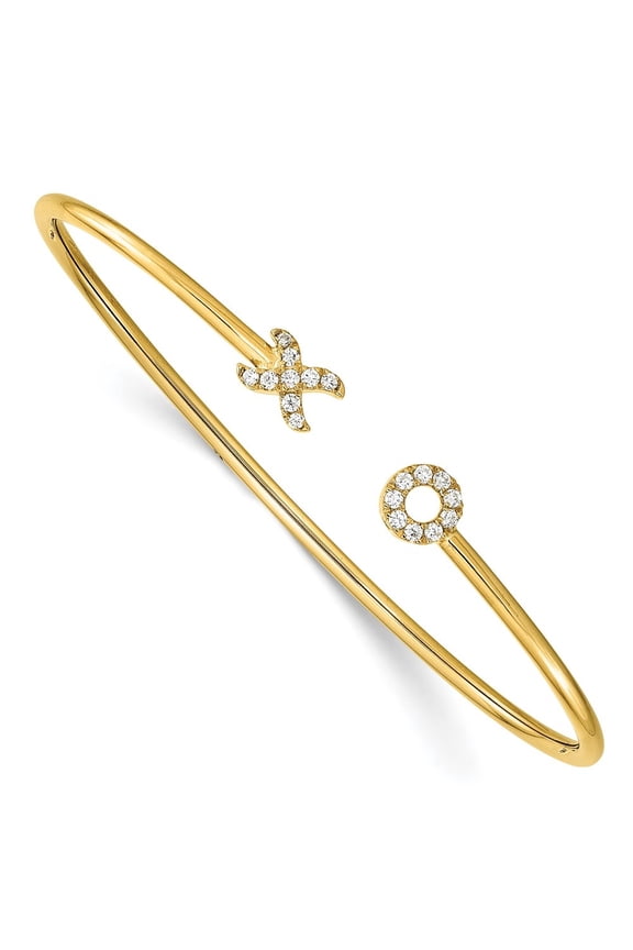 Fine Jewelry 14K Yellow Gold Lab Grown Diamond X & O Cuff Bangle for Women