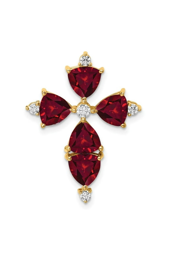 Fine Jewelry 14K Yellow Gold Lab Grown Diamond and Created Ruby Pendant for Men 28"