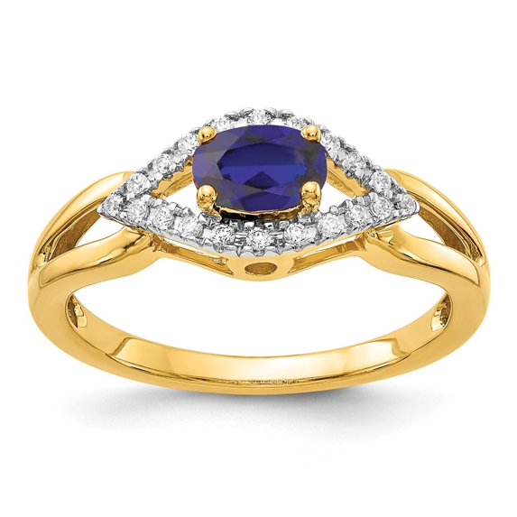 Auriga Fine Jewelry 14K Yellow Gold Lab Grown Diamond and Created Sapphire Ring for Women Size 7 (Carat: 0.11cttw, Clarity: SI2, Color: GH)