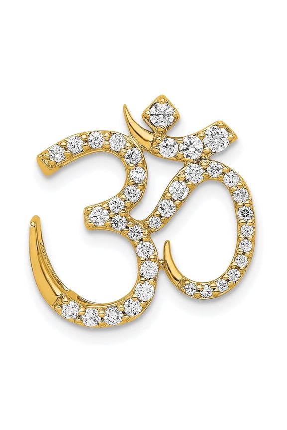 Fine Jewelry 14K Yellow Gold Lab Grown VS/SI FGH Diamond Om Chain Slide Pendant for Women (L - 0.71 inch)