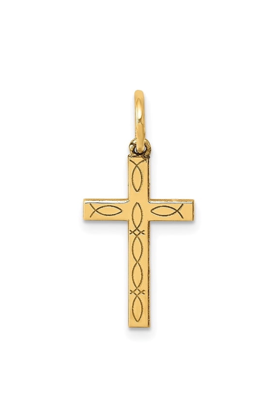 Fine Jewelry 14K Yellow Gold Laser Designed Cross Charm Pendant for Women (L-21mm, W-11mm)