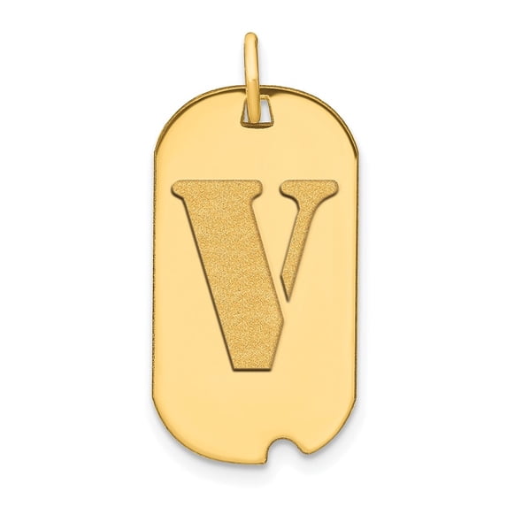 Auriga Fine Jewelry 14K Yellow Gold Letter V Initial Dog Tag Pendant for Women (L 24.6 mm, W- 13.19 mm)