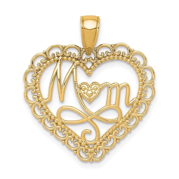 Auriga Fine Jewelry 14K Yellow Gold MOM Scallop Heart Pendant for Women
