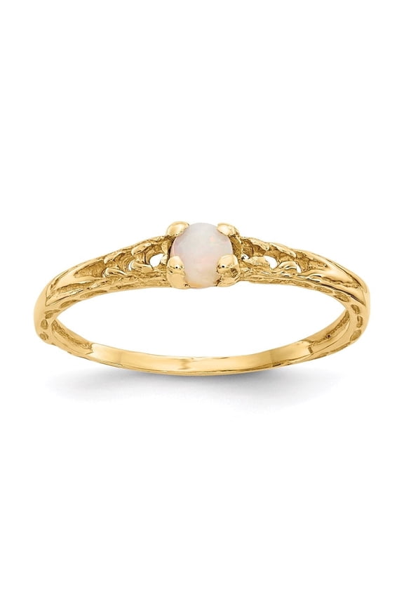 Fine Jewelry 14K Yellow Gold 3mm Opal Birthstone Ring Size 3