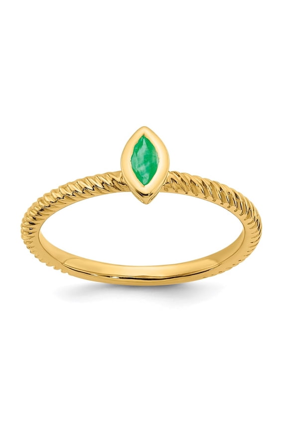Fine Jewelry 14K Yellow Gold Marquise Bezel Emerald Ring for Women Size- 7