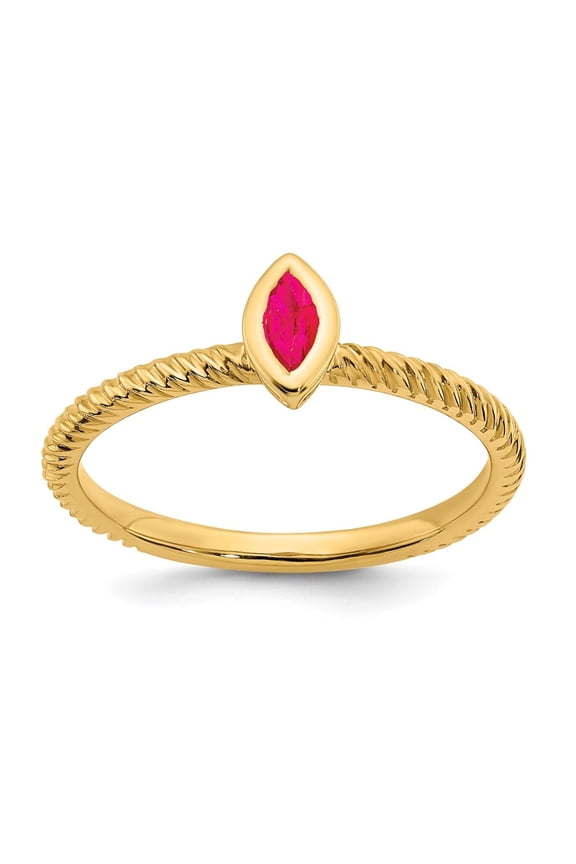 Fine Jewelry 14K Yellow Gold Marquise Bezel Ruby Ring for Women Size- 7