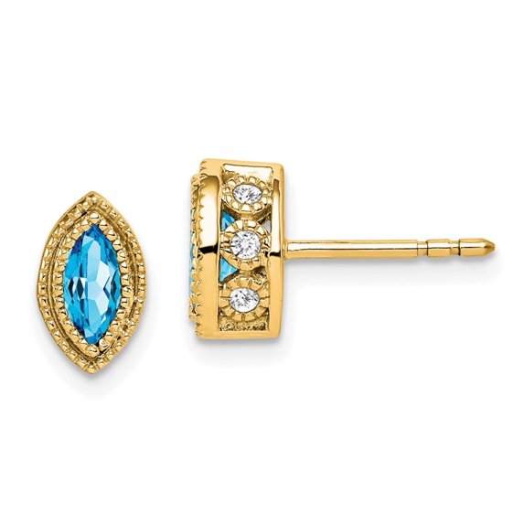 Auriga Fine Jewelry 14K Yellow Gold Marquise Blue Topaz and Diamond Stud Earrings for Women