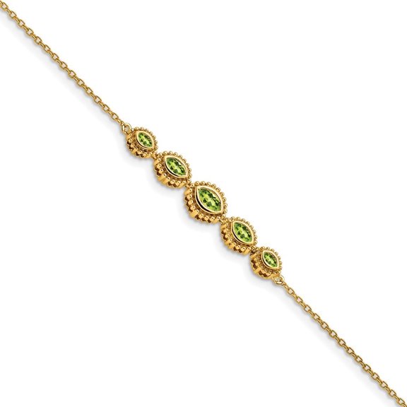 Auriga Fine Jewelry 14K Yellow Gold Marquise Peridot Bracelet 7inch for Women