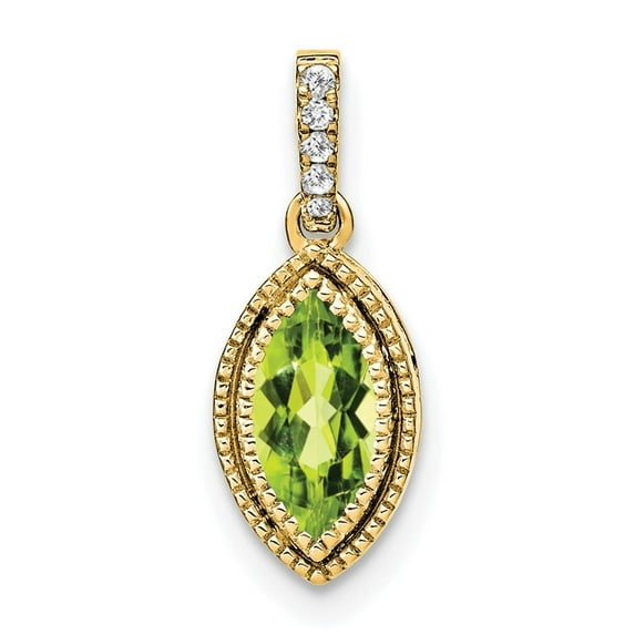 Auriga Fine Jewelry 14K Yellow Gold Marquise Peridot and Diamond Pendant for Women (L-16.65mm, W-6.5mm)