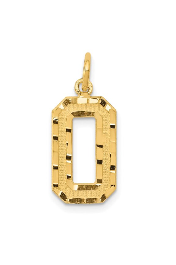 Fine Jewelry 14K Yellow Gold Medium Diamond-cut Number 0 Charm for Women (L-17.42 mm, W-9.73 mm)
