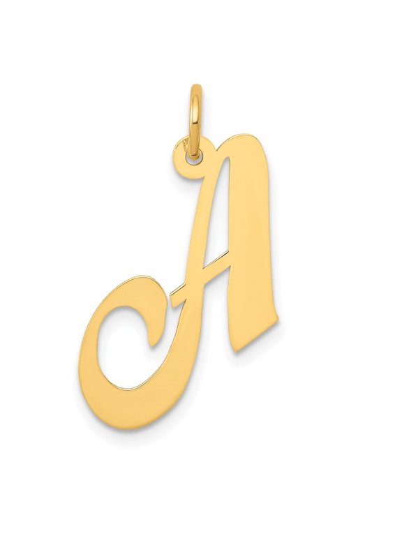Fine Jewelry 14K Yellow Gold Medium Script Letter A Initial Pendant for Women (L- 14.95 mm, W- 20.01 mm)