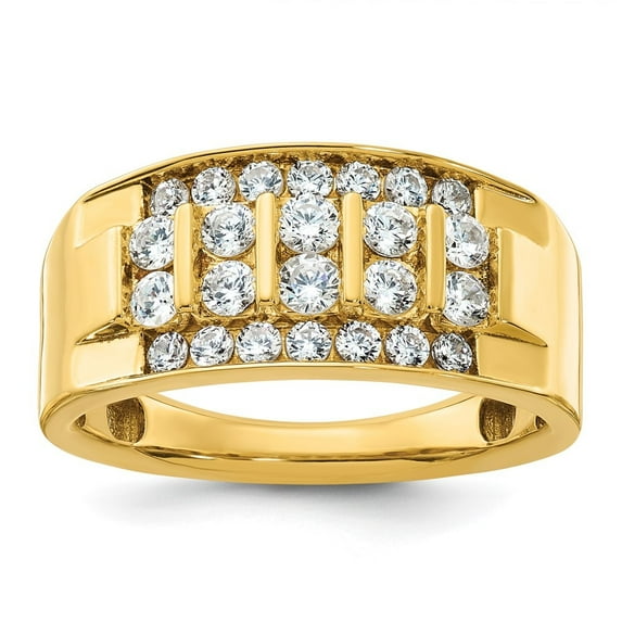 Auriga Fine Jewelry 14K Yellow Gold Men's Polished 4-Row 1 Carat Diamond Ring Size 10