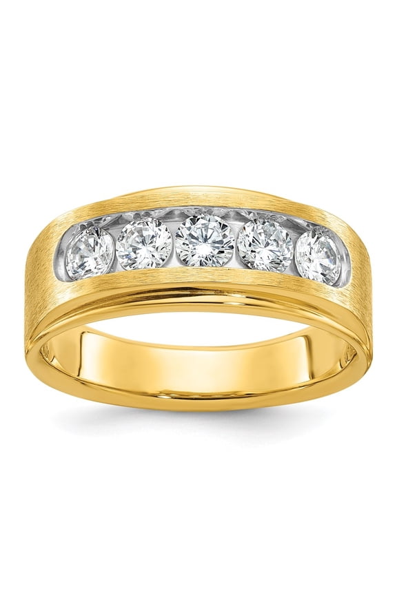 Fine Jewelry 14K Yellow Gold Men's Polished and Brushed 5-Stone 1 Carat Lab Grown Diamond Ring Size 10