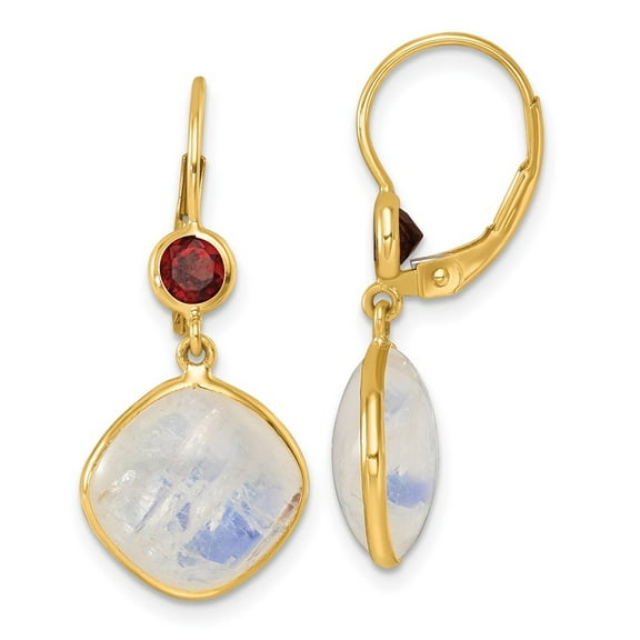 Auriga Fine Jewelry 14K Yellow Gold Moonstone Garnet/ Topaz Dangle Earrings for Women (L- 1.17 inch, W- 0.52 inch)