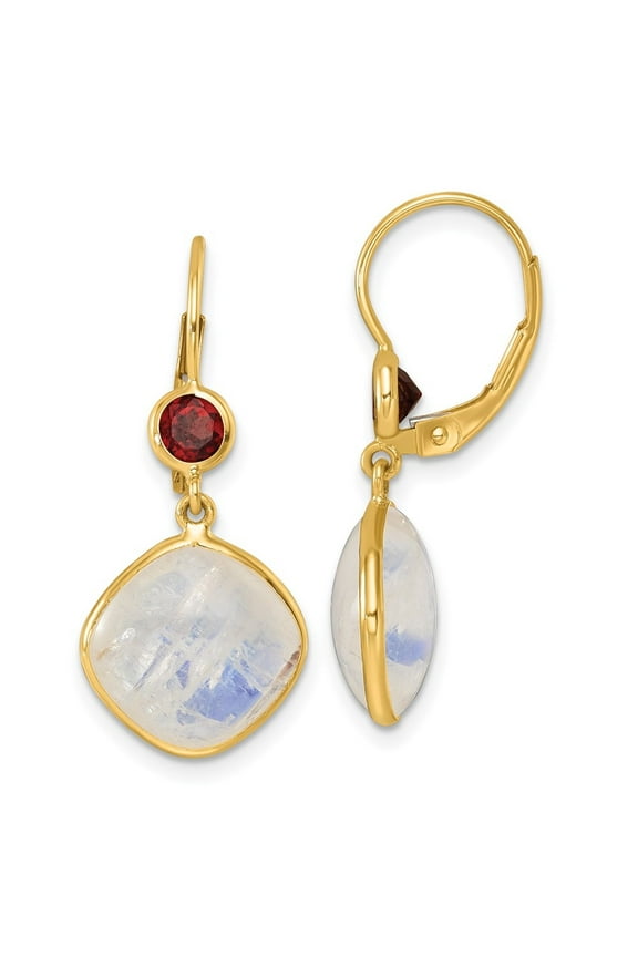 Fine Jewelry 14K Yellow Gold Moonstone Garnet/ Topaz Dangle Earrings for Women (L- 1.17 inch, W- 0.52 inch)