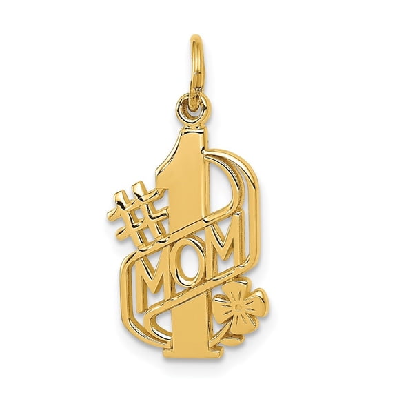 Auriga Fine Jewelry 14K Yellow Gold Number 1 Mom Charm Pendant for Women (L-23 mm,W-11 mm)