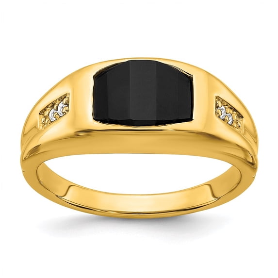Auriga Fine Jewelry 14K Yellow Gold Onyx and Men's Diamond Ring Size- 10