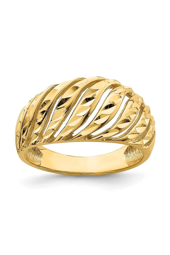 Fine Jewelry 14K Yellow Gold Open Slash Diamond-cut Dome Ring Size 7 for Women